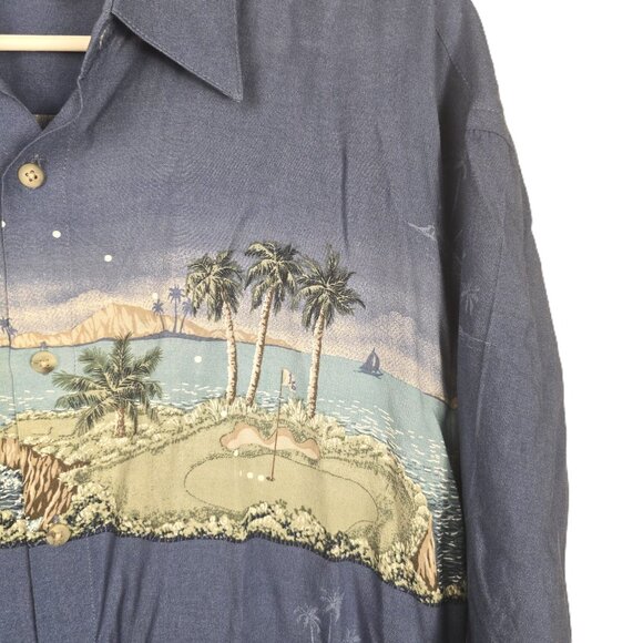 Campia Moda Mens Hawaiian Golf Shirt Large Dusty Blue Short Sleeve Button Up - Picture 4 of 9